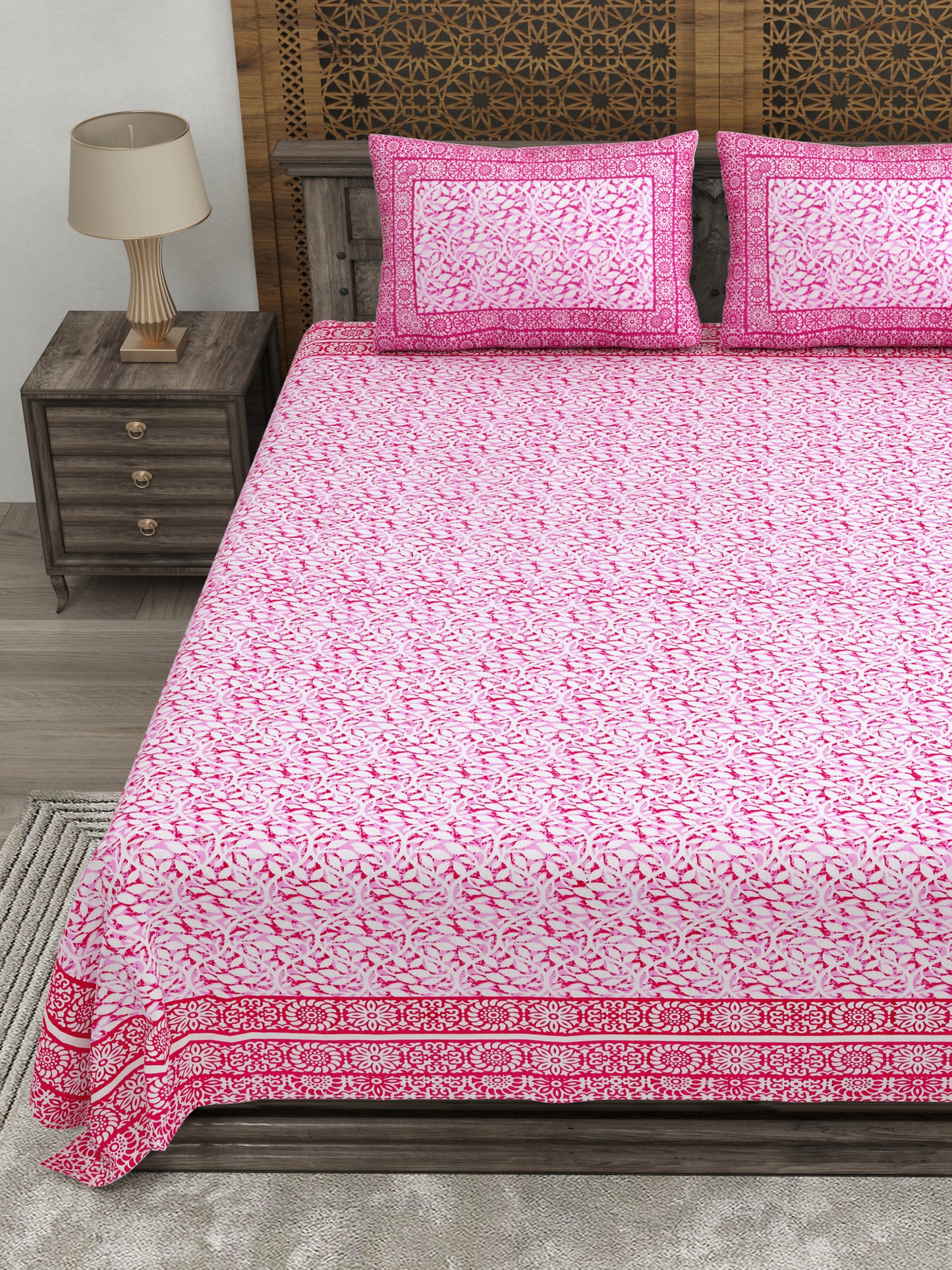 100% pure cotton (Size 98*108) jaipuri sanganari printed Super king Premium badsheet with 2 Matching pillow covers