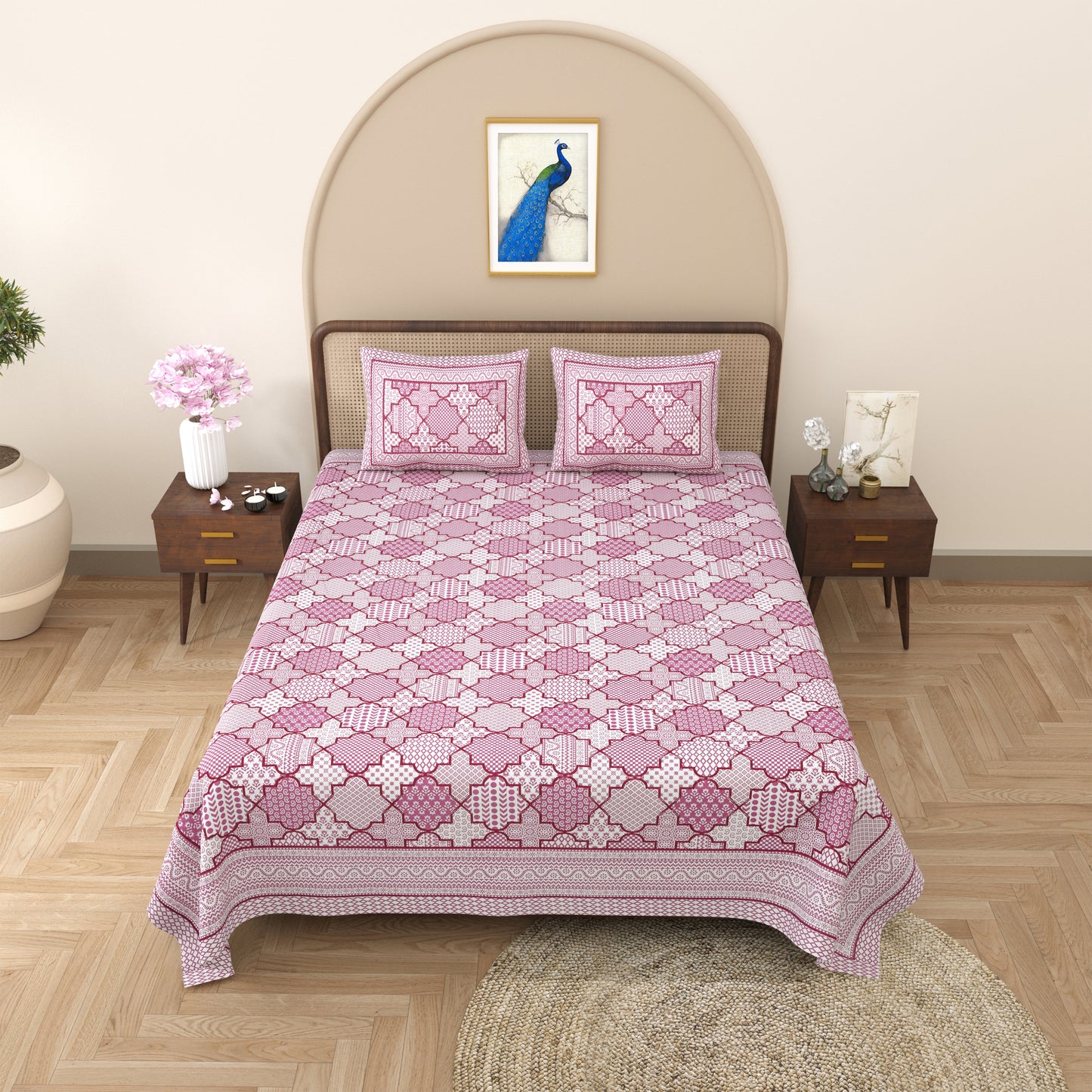 100% pure cotton jaipuri sanganari printed 98*108 king size Premium bedsheet with 2 Matching pillow covers
