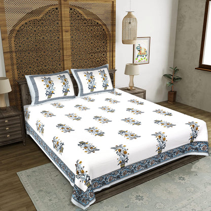 100% pure cotton jaipuri sanganari printed king double size queen Premium badsheet with 2 Matching pillow covers