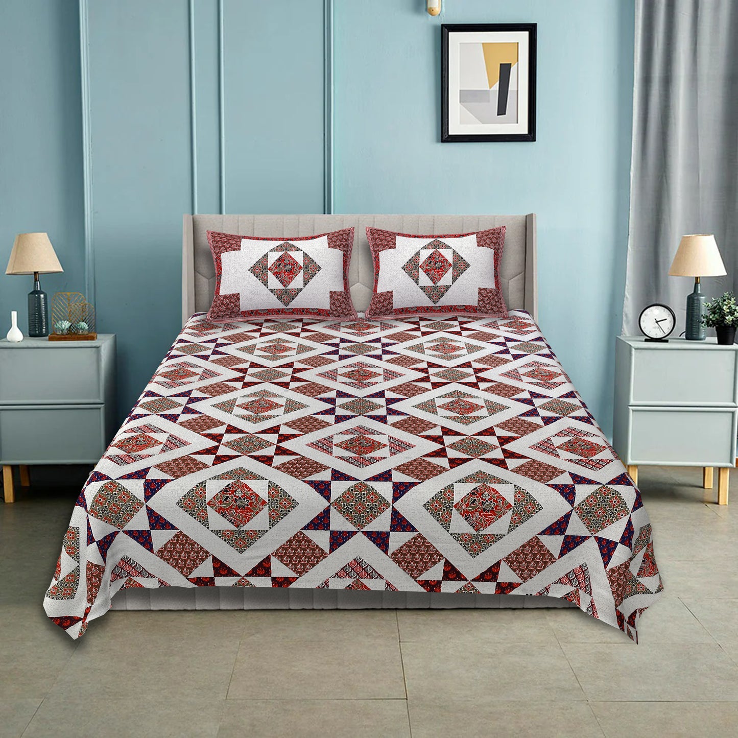 100% pure cotton jaipuri sanganari printed 98*108 king size Premium bedsheet with 2 Matching pillow covers