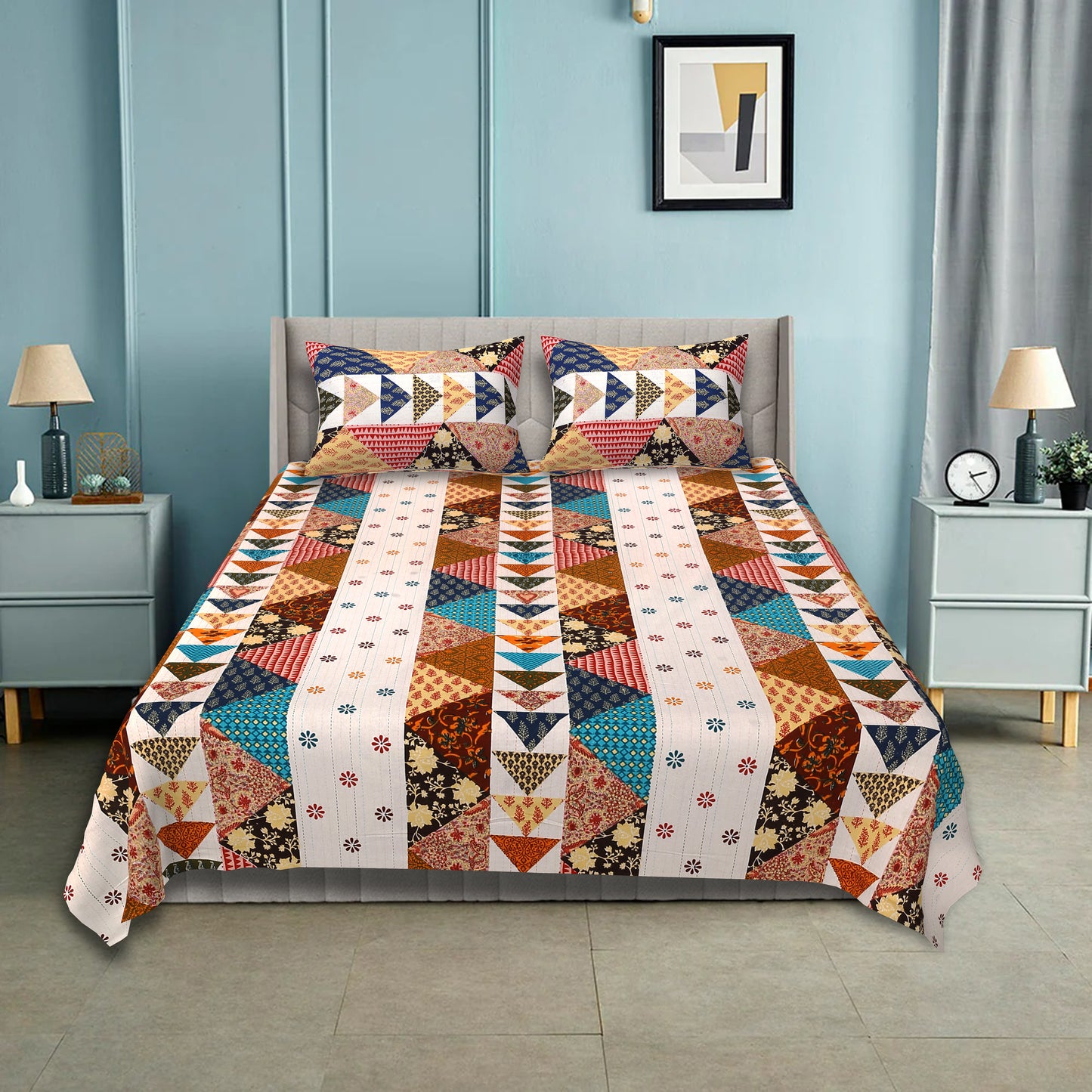 100% pure cotton jaipuri sanganari printed 98*108 king size Premium bedsheet with 2 Matching pillow covers