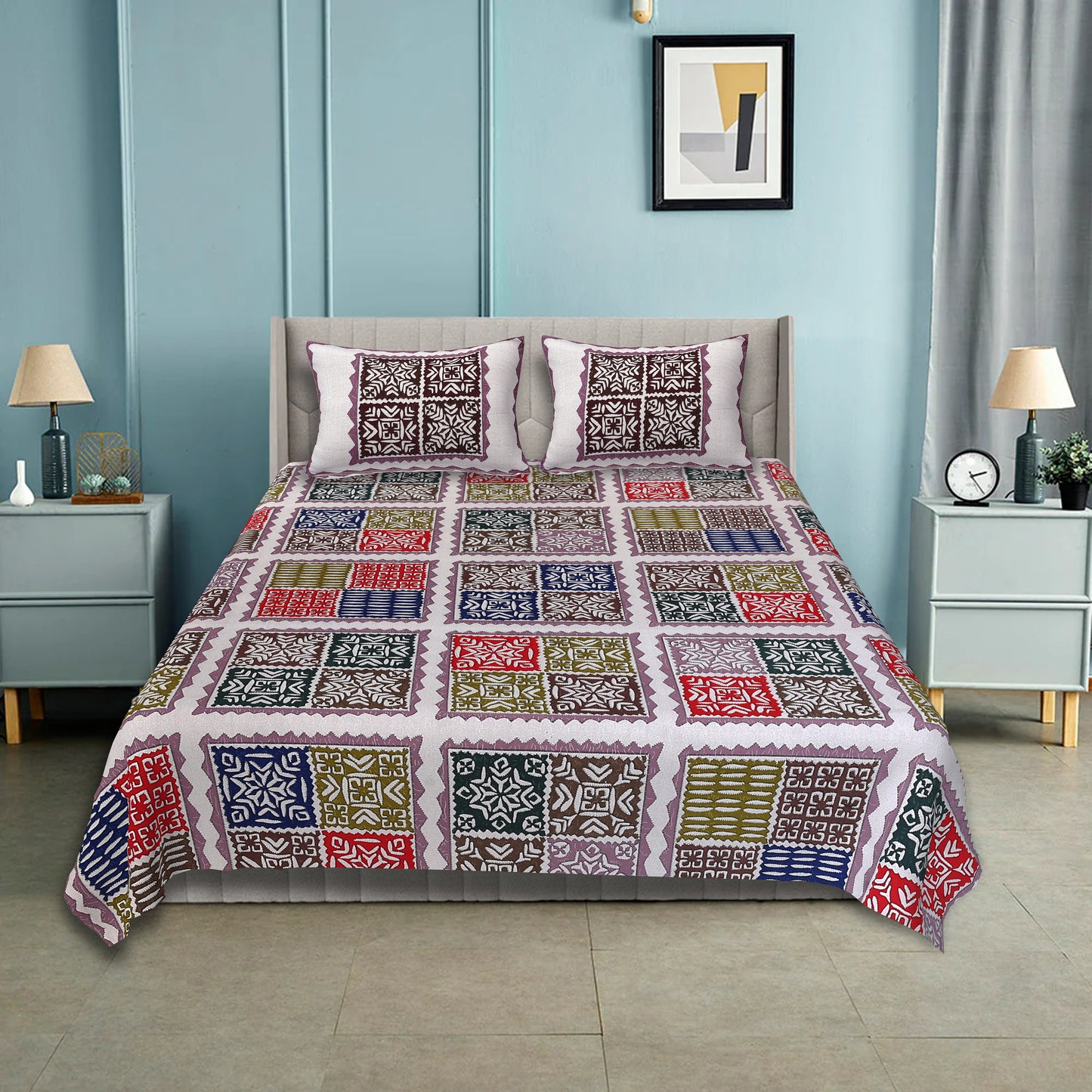 100% pure cotton jaipuri sanganari printed 98*108 king size Premium bedsheet with 2 Matching pillow covers