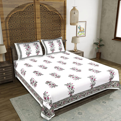 100% pure cotton jaipuri sanganari printed king double size queen Premium badsheet with 2 Matching pillow covers