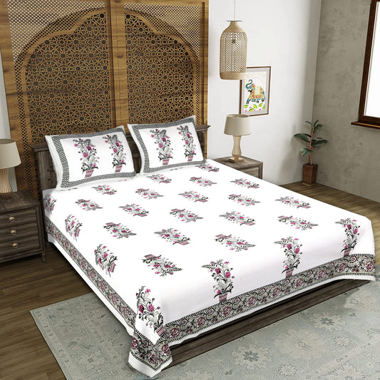 100% pure cotton jaipuri sanganari printed king double size queen Premium badsheet with 2 Matching pillow covers