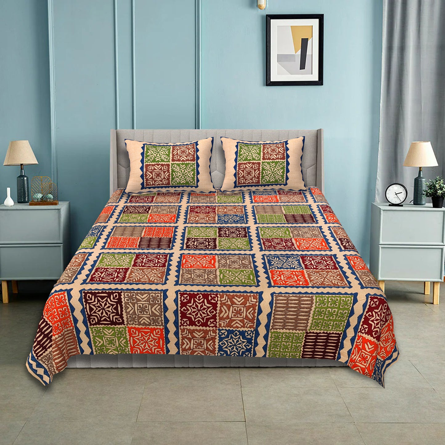 100% pure cotton jaipuri sanganari printed 98*108 king size Premium bedsheet with 2 Matching pillow covers