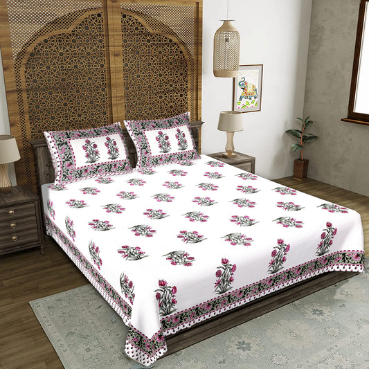 100% pure cotton jaipuri sanganari printed  king size Premium  bedsheet with 2 Matching  pillow covers