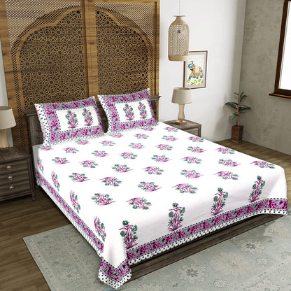 100% pure cotton jaipuri sanganari printed  king size Premium  bedsheet with 2 Matching  pillow covers