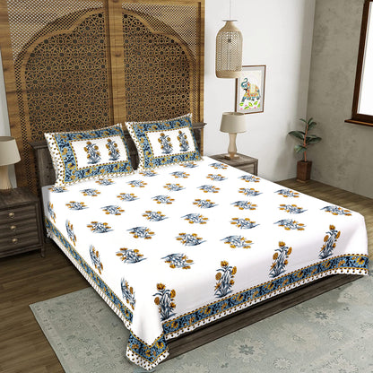 100% pure cotton jaipuri sanganari printed  king size Premium  bedsheet with 2 Matching  pillow covers