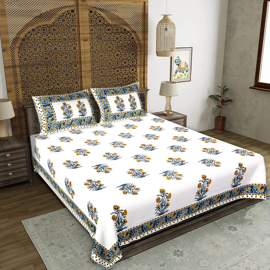 100% pure cotton jaipuri sanganari printed  king size Premium  bedsheet with 2 Matching  pillow covers