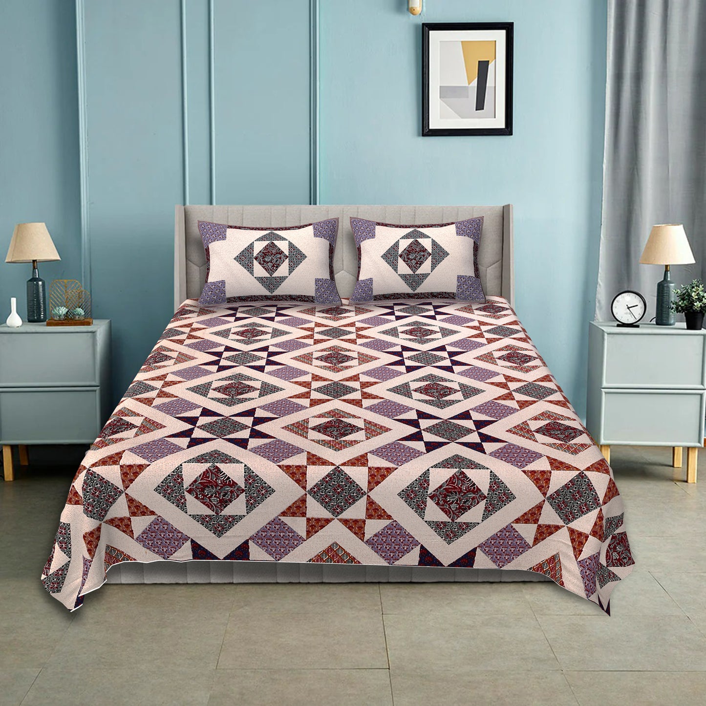 100% pure cotton jaipuri sanganari printed 98*108 king size Premium bedsheet with 2 Matching pillow covers
