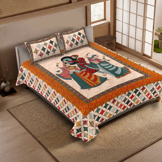 100% pure cotton jaipuri sanganari printed 98*108 king size Premium bedsheet with 2 Matching pillow covers