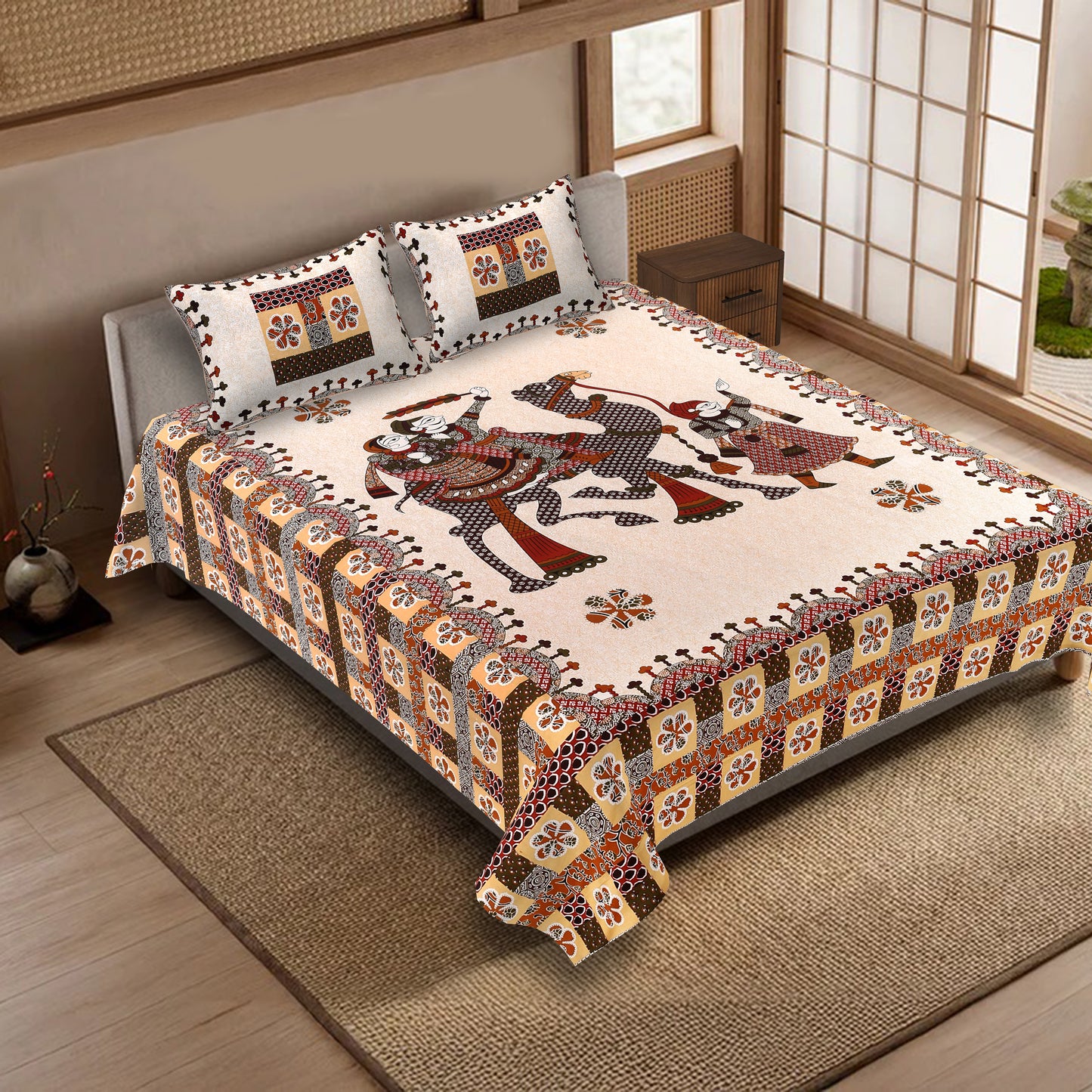 100% pure cotton jaipuri sanganari printed 98*108 king size Premium bedsheet with 2 Matching pillow covers