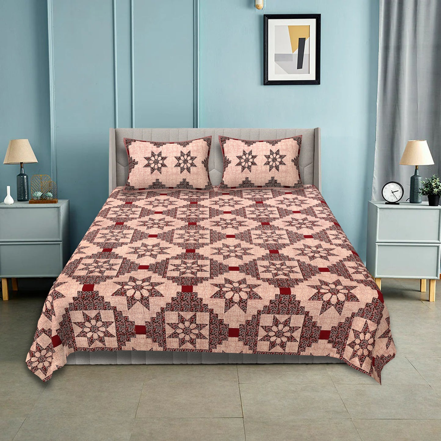 100% pure cotton jaipuri sanganari printed 98*108 king size Premium bedsheet with 2 Matching pillow covers