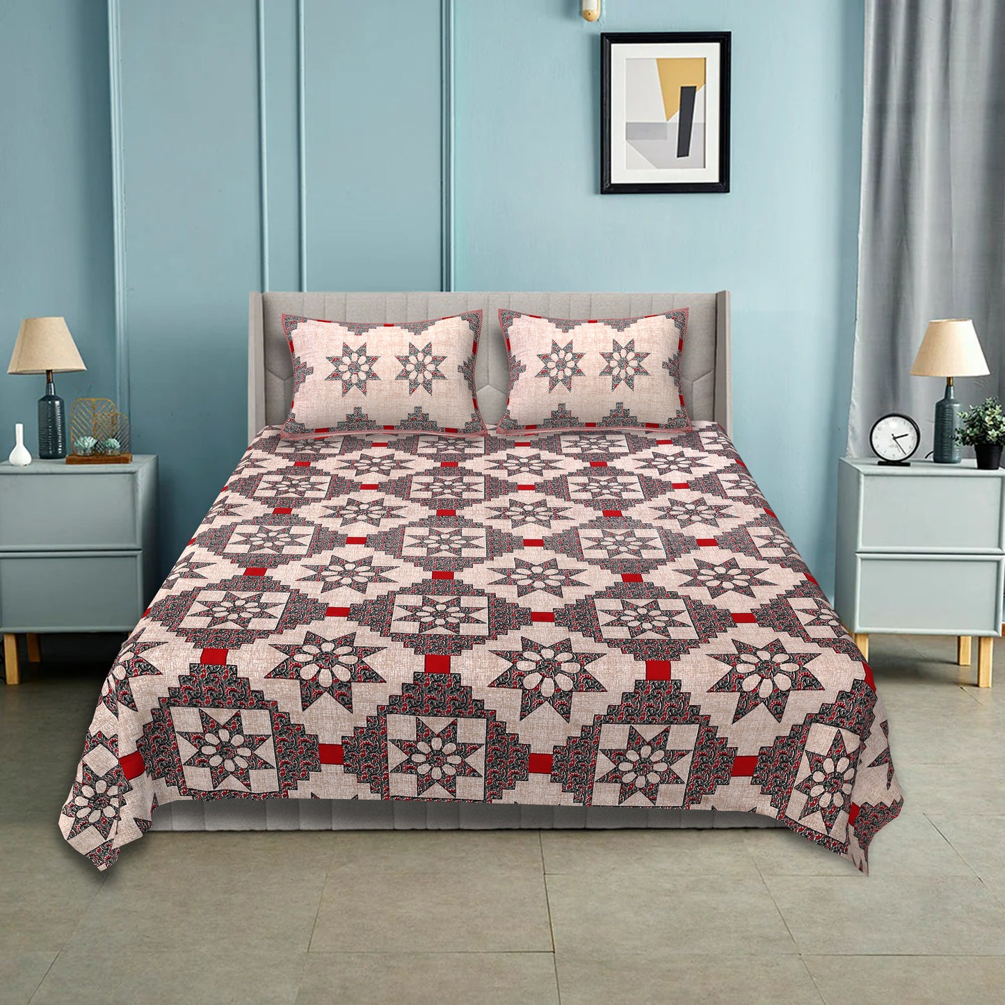 100% pure cotton jaipuri sanganari printed 98*108 king size Premium bedsheet with 2 Matching pillow covers