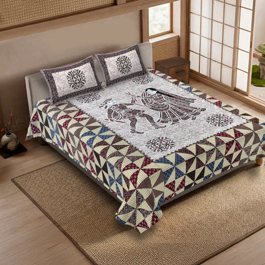 100% pure cotton jaipuri sanganari printed 98*108 king size Premium bedsheet with 2 Matching pillow covers
