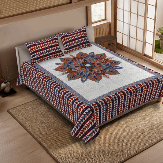 100% pure cotton jaipuri sanganari printed 98*108 king size Premium bedsheet with 2 Matching pillow covers
