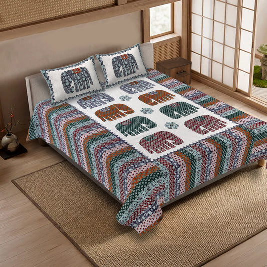 100% pure cotton jaipuri sanganari printed 98*108 king size Premium bedsheet with 2 Matching pillow covers