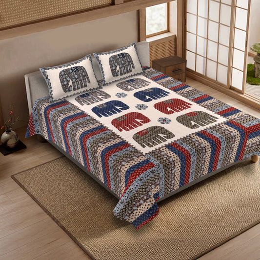 100% pure cotton jaipuri sanganari printed 98*108 king size Premium bedsheet with 2 Matching pillow covers