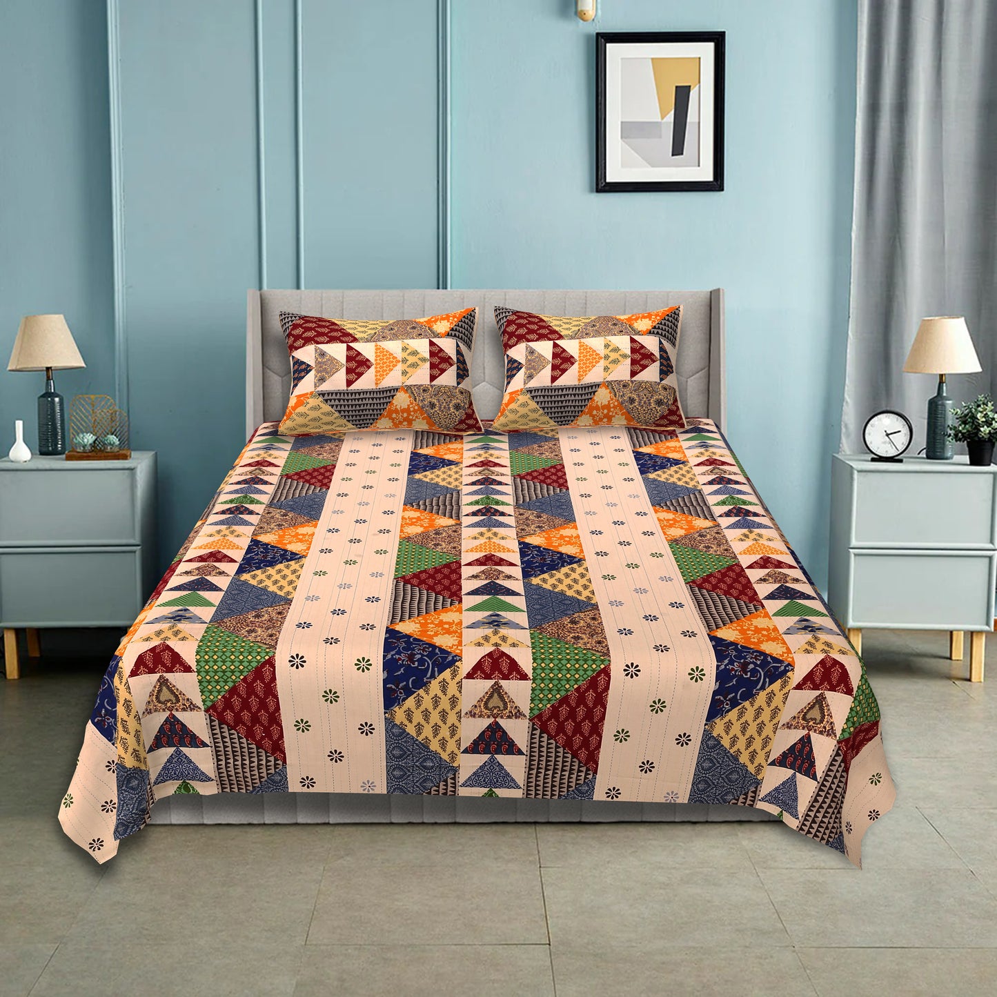 100% pure cotton jaipuri sanganari printed 98*108 king size Premium bedsheet with 2 Matching pillow covers