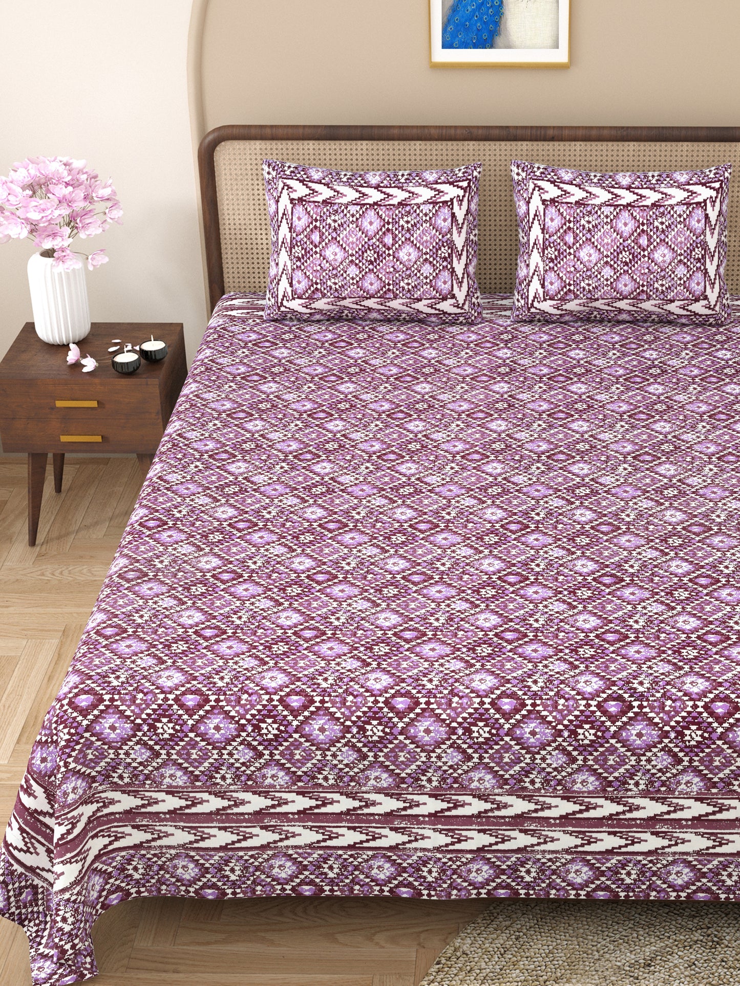 100% pure cotton jaipuri sanganari printed  king size Premium  bedsheet with 2 Matching  pillow covers