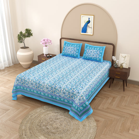 100% pure cotton jaipuri sanganari printed 98*108 king size Premium bedsheet with 2 Matching pillow covers