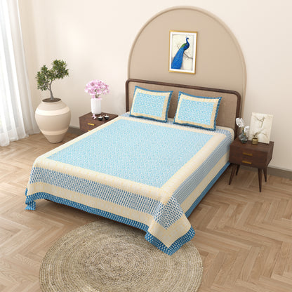 100% pure cotton jaipuri sanganari printed 98*108 king size Premium bedsheet with 2 Matching pillow covers
