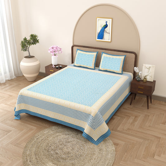 100% pure cotton jaipuri sanganari printed 98*108 king size Premium bedsheet with 2 Matching pillow covers