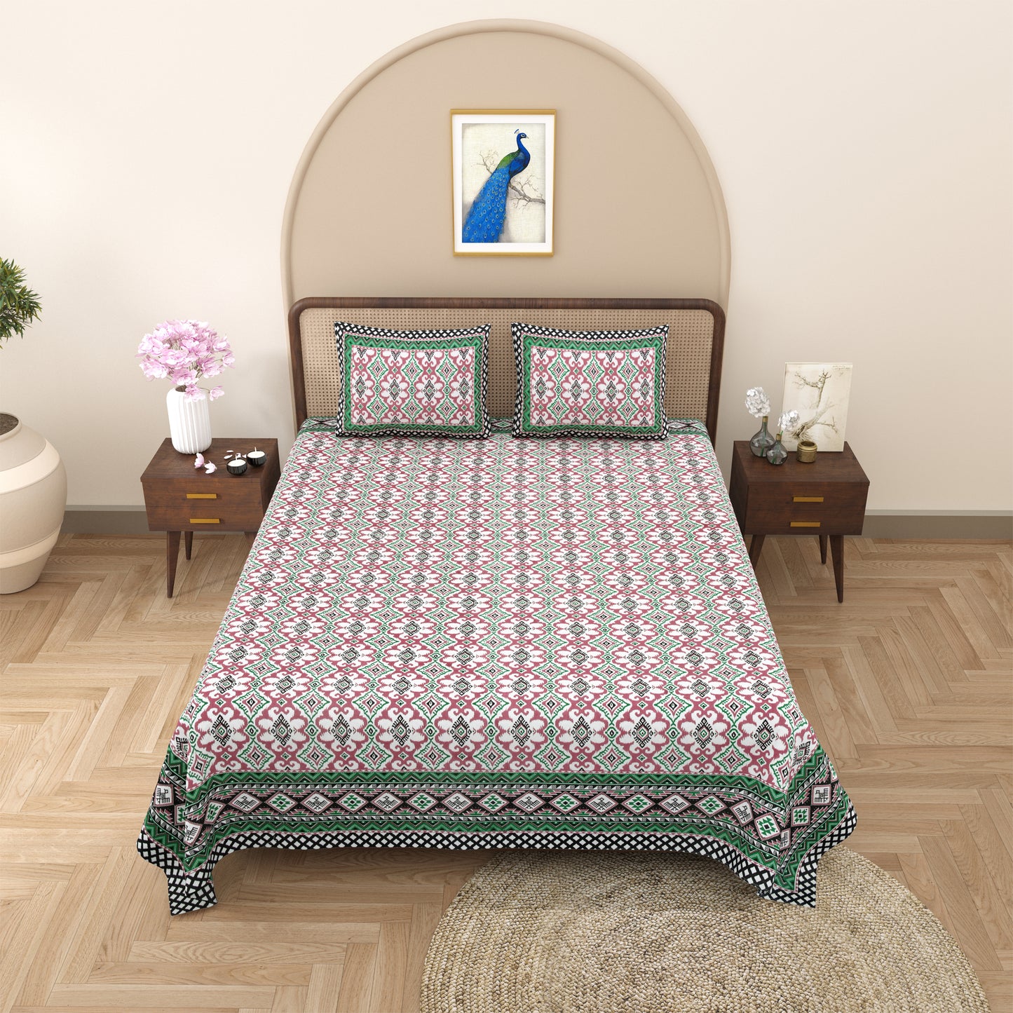 100% pure cotton jaipuri sanganari printed 98*108 king size Premium bedsheet with 2 Matching pillow covers
