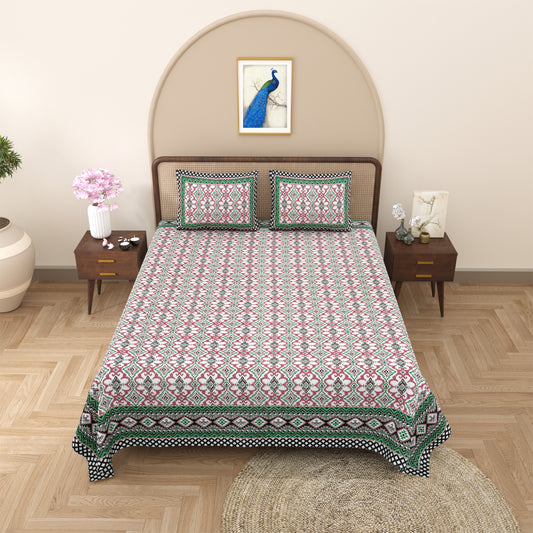 100% pure cotton jaipuri sanganari printed 98*108 king size Premium bedsheet with 2 Matching pillow covers