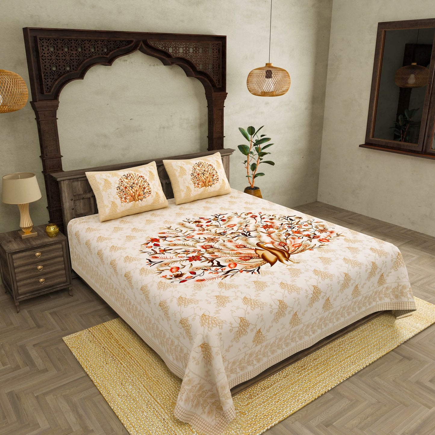 100% pure cotton jaipuri sanganari printed  king size Premium  bedsheet with 2 Matching  pillow covers