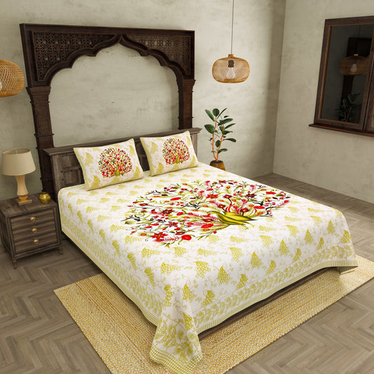 100% pure cotton jaipuri sanganari printed  king size Premium  bedsheet with 2 Matching  pillow covers