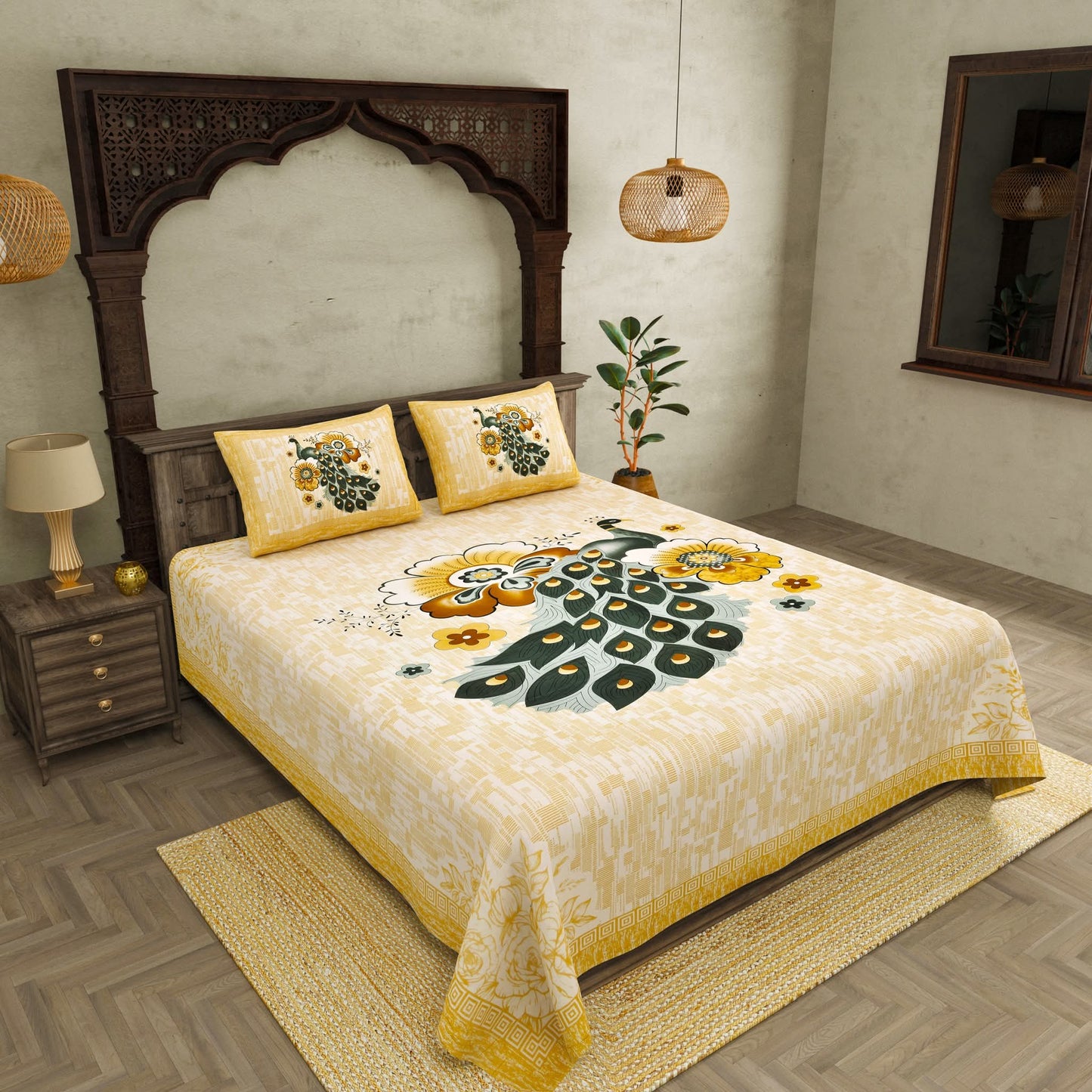 100% pure cotton jaipuri sanganari printed  king size Premium  bedsheet with 2 Matching  pillow covers