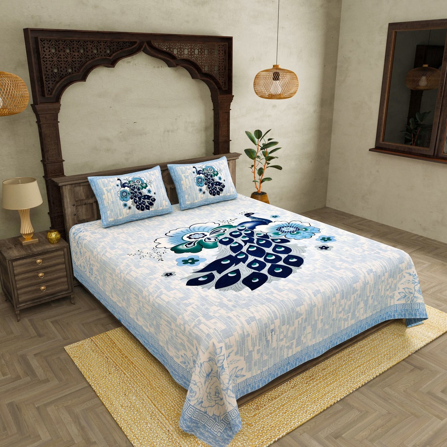 100% pure cotton jaipuri sanganari printed  king size Premium  bedsheet with 2 Matching  pillow covers