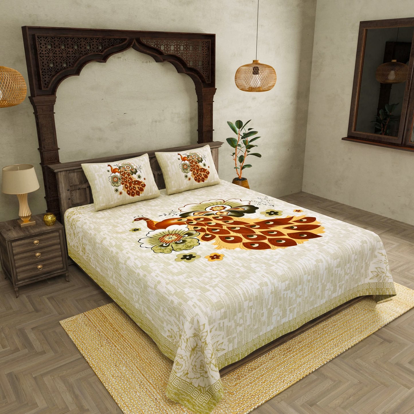100% pure cotton jaipuri sanganari printed  king size Premium  bedsheet with 2 Matching  pillow covers