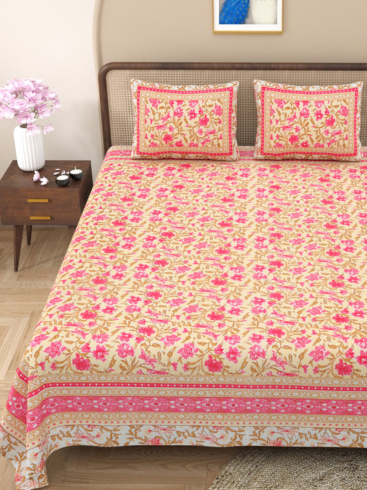100% pure cotton jaipuri sanganari printed  king size Premium  bedsheet with 2 Matching  pillow covers