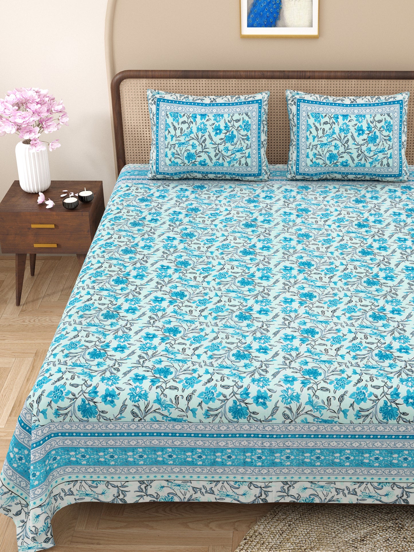 100% pure cotton jaipuri sanganari printed  king size Premium  bedsheet with 2 Matching  pillow covers