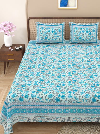 100% pure cotton jaipuri sanganari printed  king size Premium  bedsheet with 2 Matching  pillow covers
