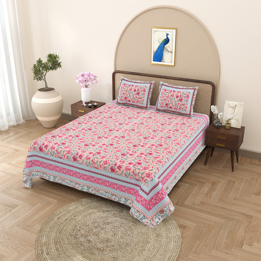 100% pure cotton jaipuri sanganari printed  king size Premium  bedsheet with 2 Matching  pillow covers