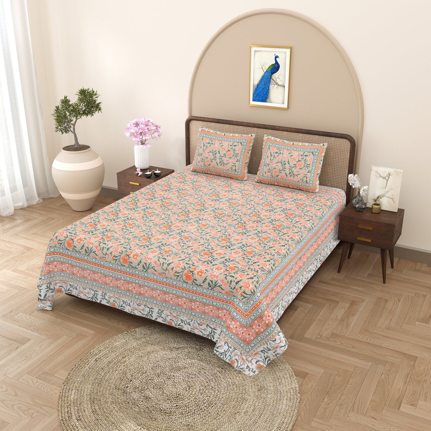100% pure cotton jaipuri sanganari printed  king size Premium  bedsheet with 2 Matching  pillow covers
