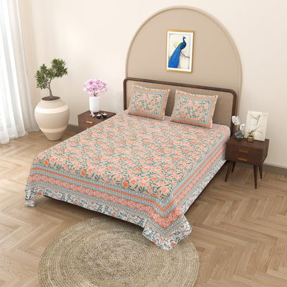 100% pure cotton jaipuri sanganari printed  king size Premium  bedsheet with 2 Matching  pillow covers