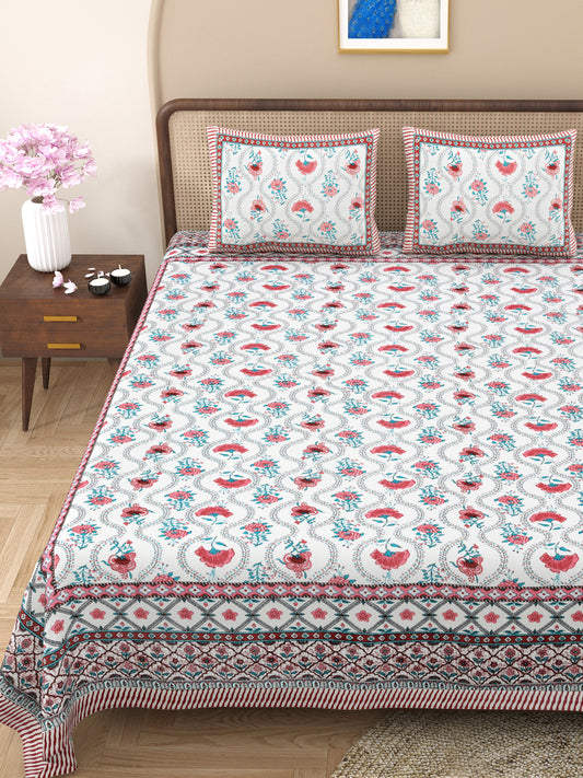 100% pure cotton jaipuri sanganari printed 98*108 king size Premium bedsheet with 2 Matching pillow covers