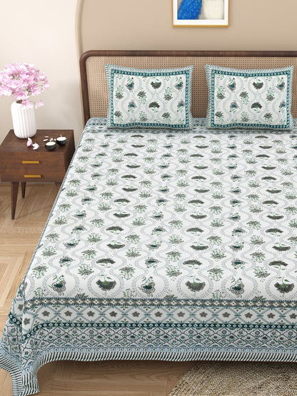 100% pure cotton jaipuri sanganari printed 98*108 king size Premium bedsheet with 2 Matching pillow covers