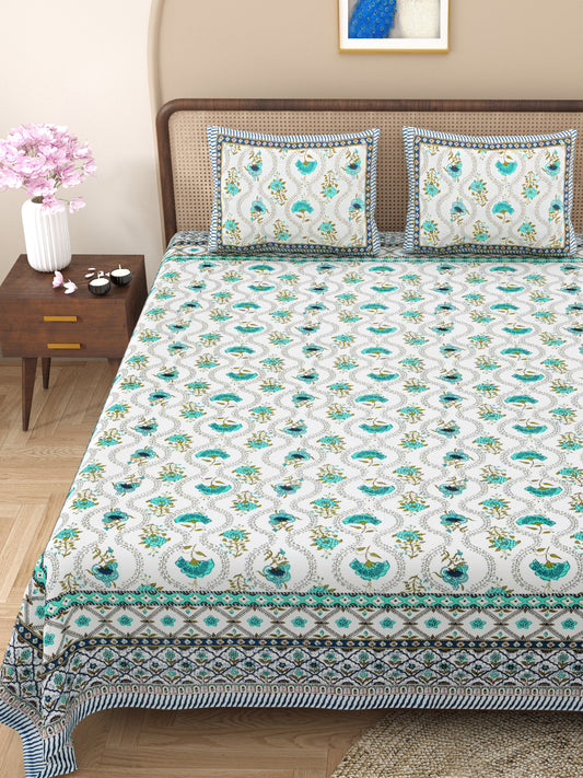 100% pure cotton jaipuri sanganari printed 98*108 king size Premium bedsheet with 2 Matching pillow covers