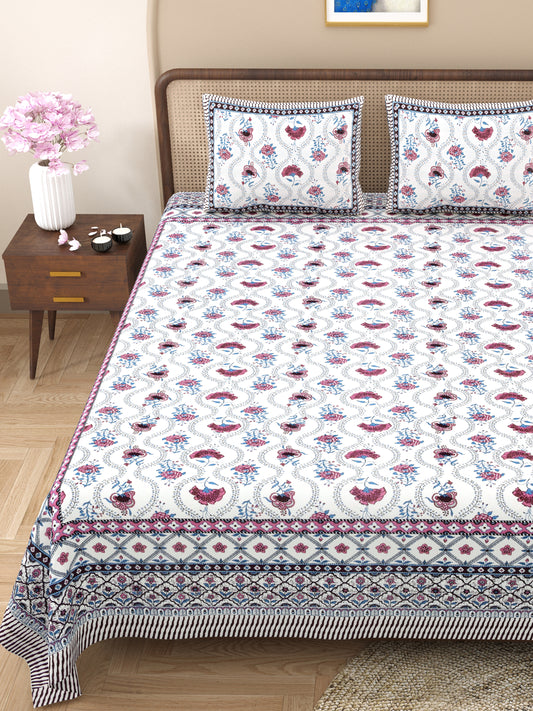 100% pure cotton jaipuri sanganari printed 98*108 king size Premium bedsheet with 2 Matching pillow covers