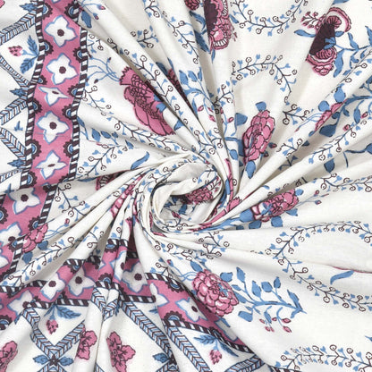 100% pure cotton jaipuri sanganari printed 98*108 king size Premium bedsheet with 2 Matching pillow covers