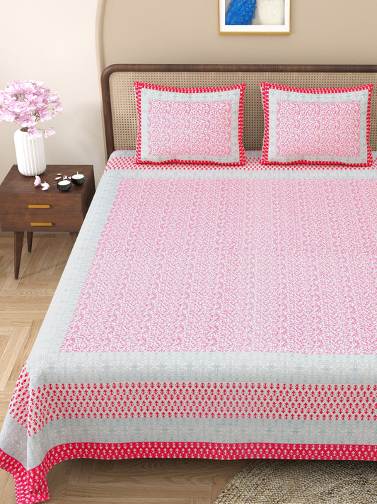 100% pure cotton jaipuri sanganari printed 98*108 king size Premium bedsheet with 2 Matching pillow covers