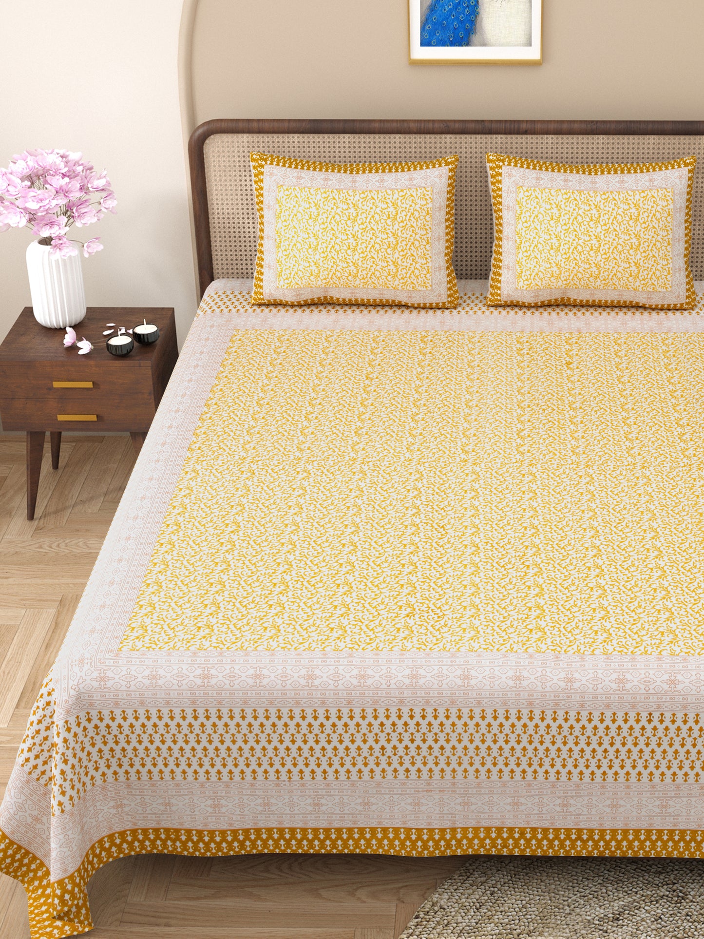100% pure cotton jaipuri sanganari printed 98*108 king size Premium bedsheet with 2 Matching pillow covers