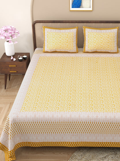 100% pure cotton jaipuri sanganari printed 98*108 king size Premium bedsheet with 2 Matching pillow covers