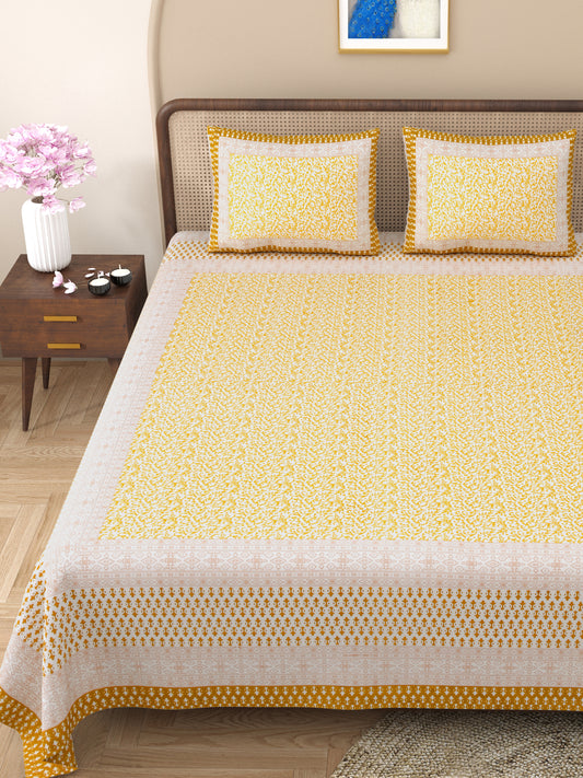 100% pure cotton jaipuri sanganari printed 98*108 king size Premium bedsheet with 2 Matching pillow covers