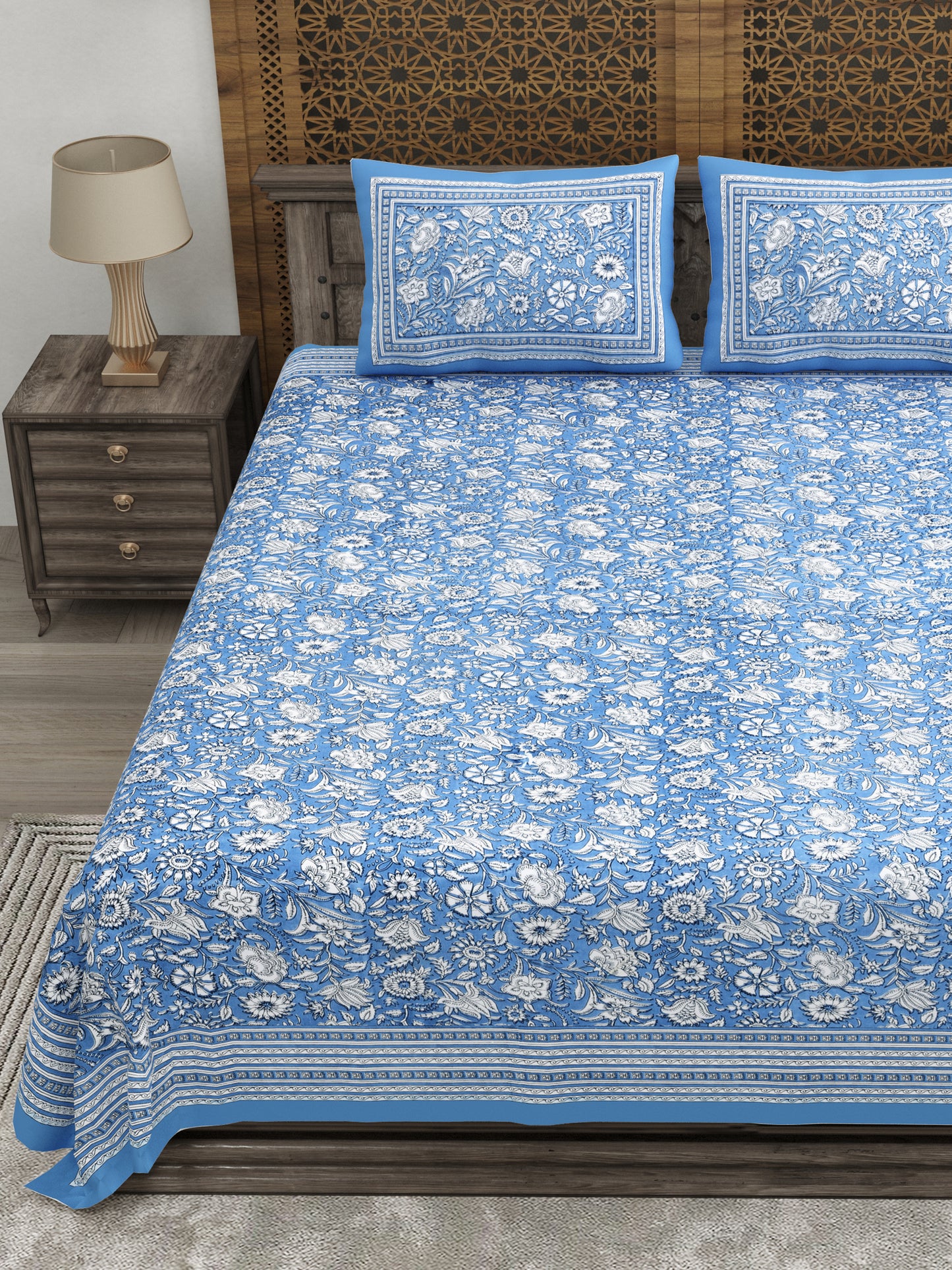 100% pure cotton jaipuri sanganari printed 98*108 king size Premium bedsheet with 2 Matching pillow covers